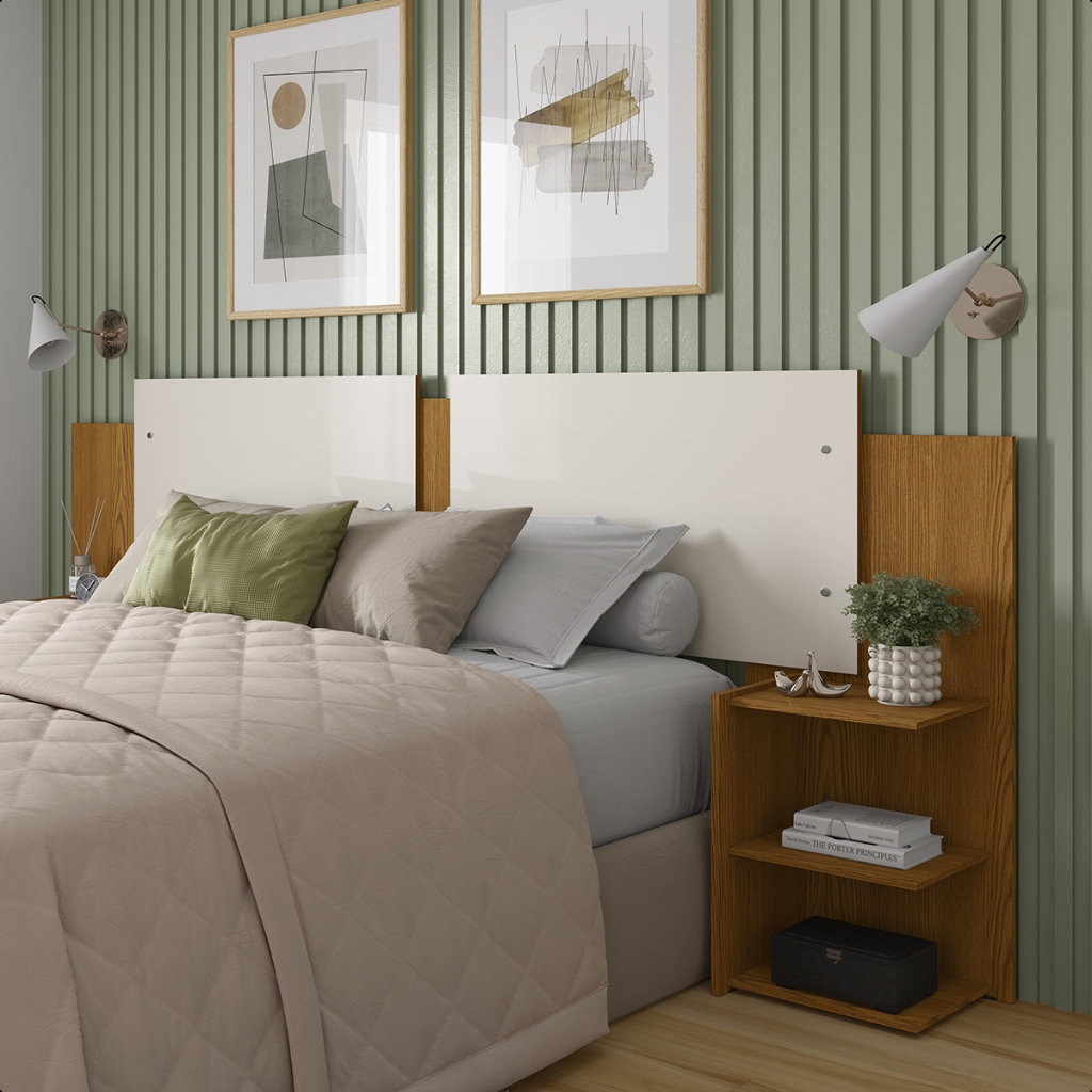 Kit Mesa De Cabeceira Criado  Mais Painel Para Cama Davi