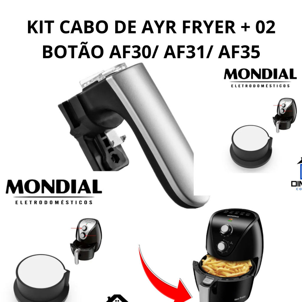 KIT CABO PUXADOR PARA AIR FRYER + 02 BOTÃO AIR FRYER AF30/ AF31 / AF35