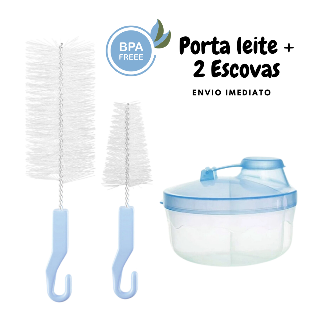 Kit 2 Escovas Para Lavagem + 1 Porta Leite c/ Divisórias