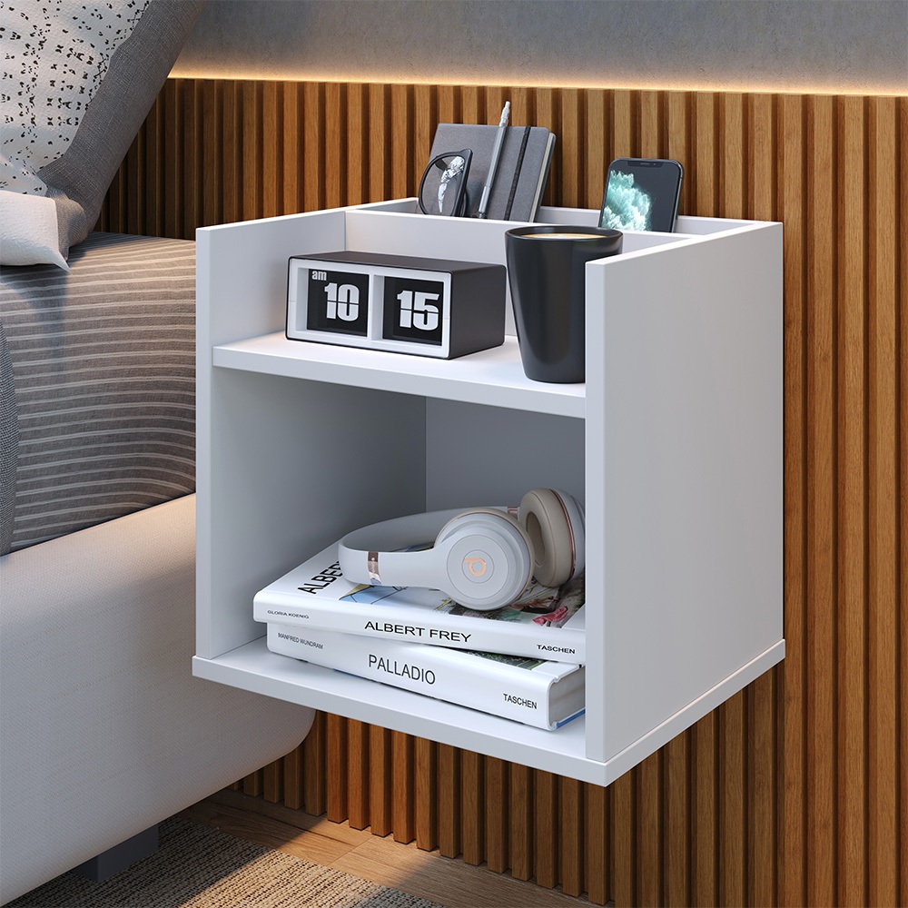 Mesinha Lateral Cama Mesa Cabeceira Nicho Organizadora Madri Cor Branco