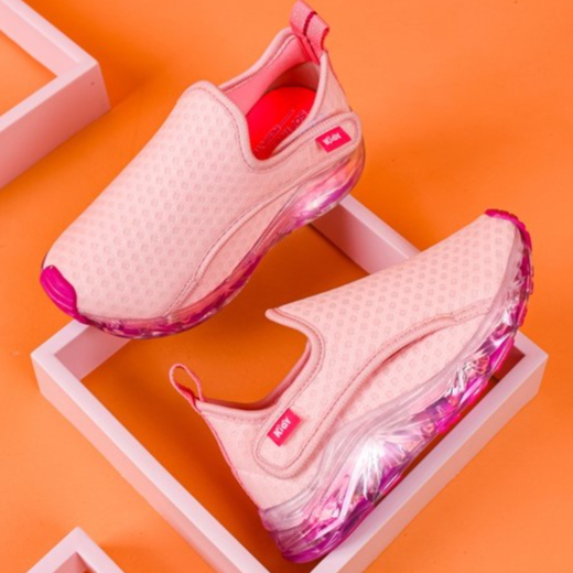 Tênis Infantil Menina Com Luz e Led Kidy Light Calce Fácil Rosa e Pink - Baby & Kids Fashion