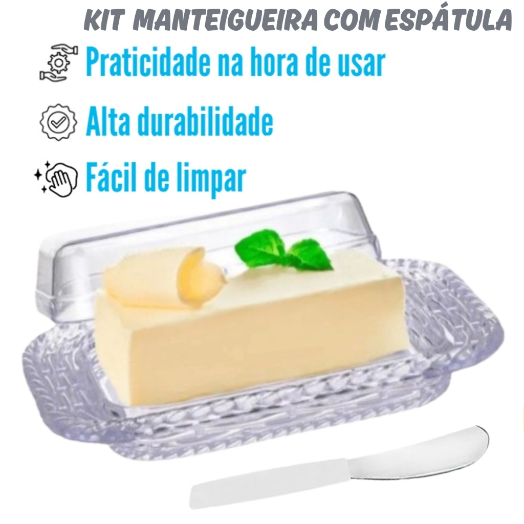 Manteigueira Porta Manteiga de Mesa com Espátula e Tampa de Acrílico Transparente