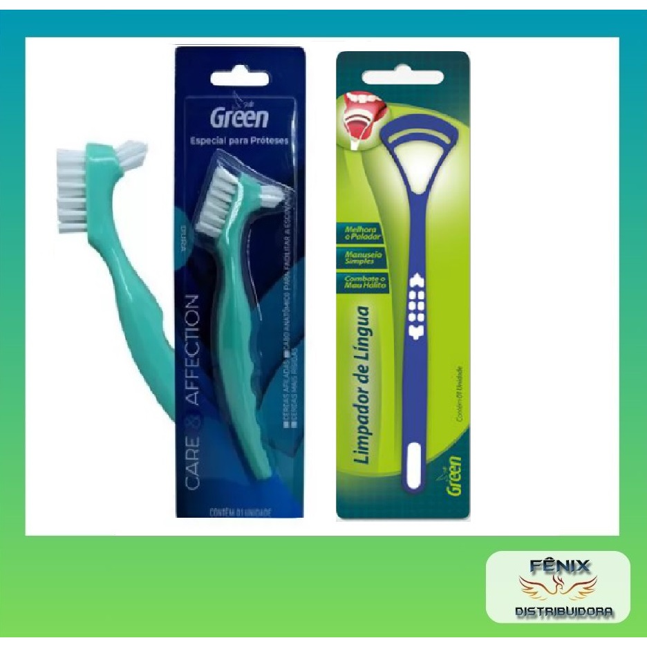 kit Escova De dente para Prótese/dentadura+limpador de lingua/linha profissional original green.