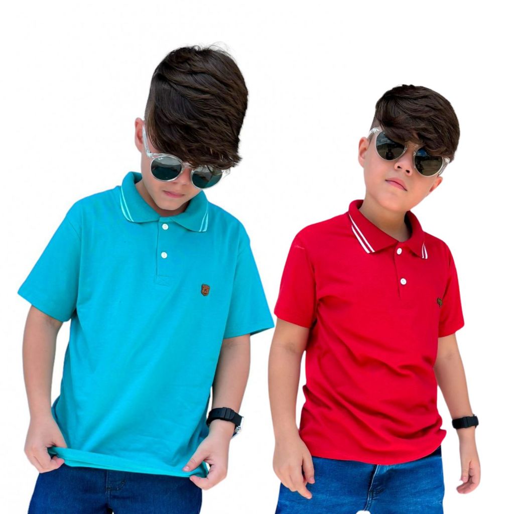 KIT Camisetas Gola Polo Masculina Menino Lisa Algodão Criança