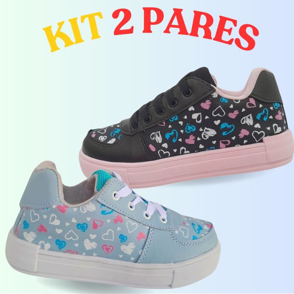 Kit 2 Pares Tênis Infantil Feminino Menina Sapatênis Inverno Estilosa Aniversário Leve Escolar