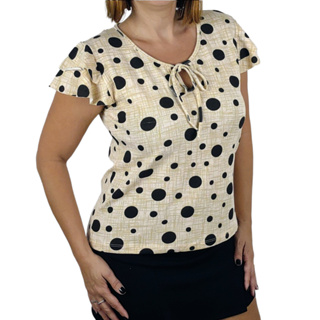 Blusa Feminina Elegante Manga Curta Poá Bolinhas Viscolycra Babado Evangélica em Oferta na Shopee