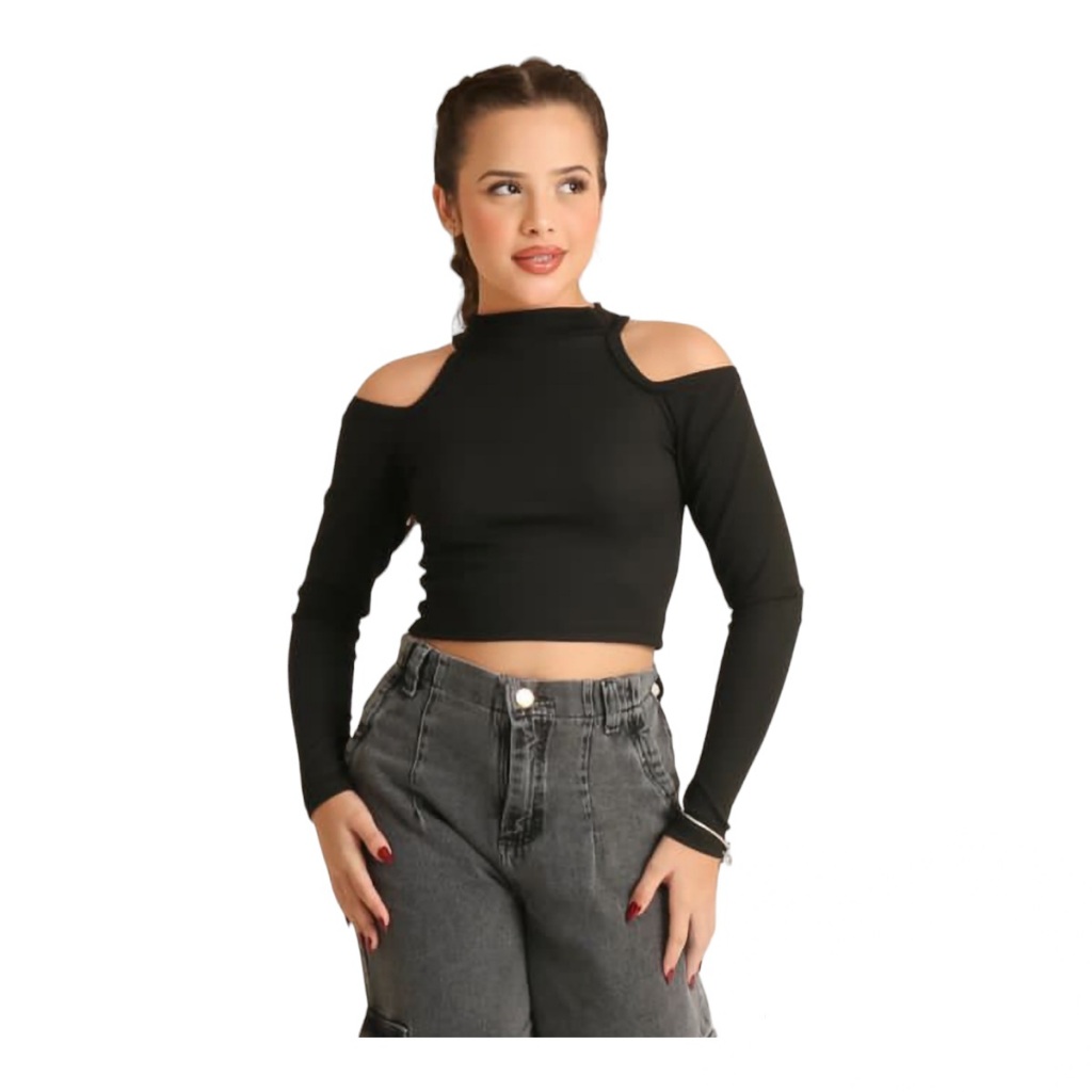 Blusa Cropped Manga Longa Menina Juvenil Feminino Moda Blogueira