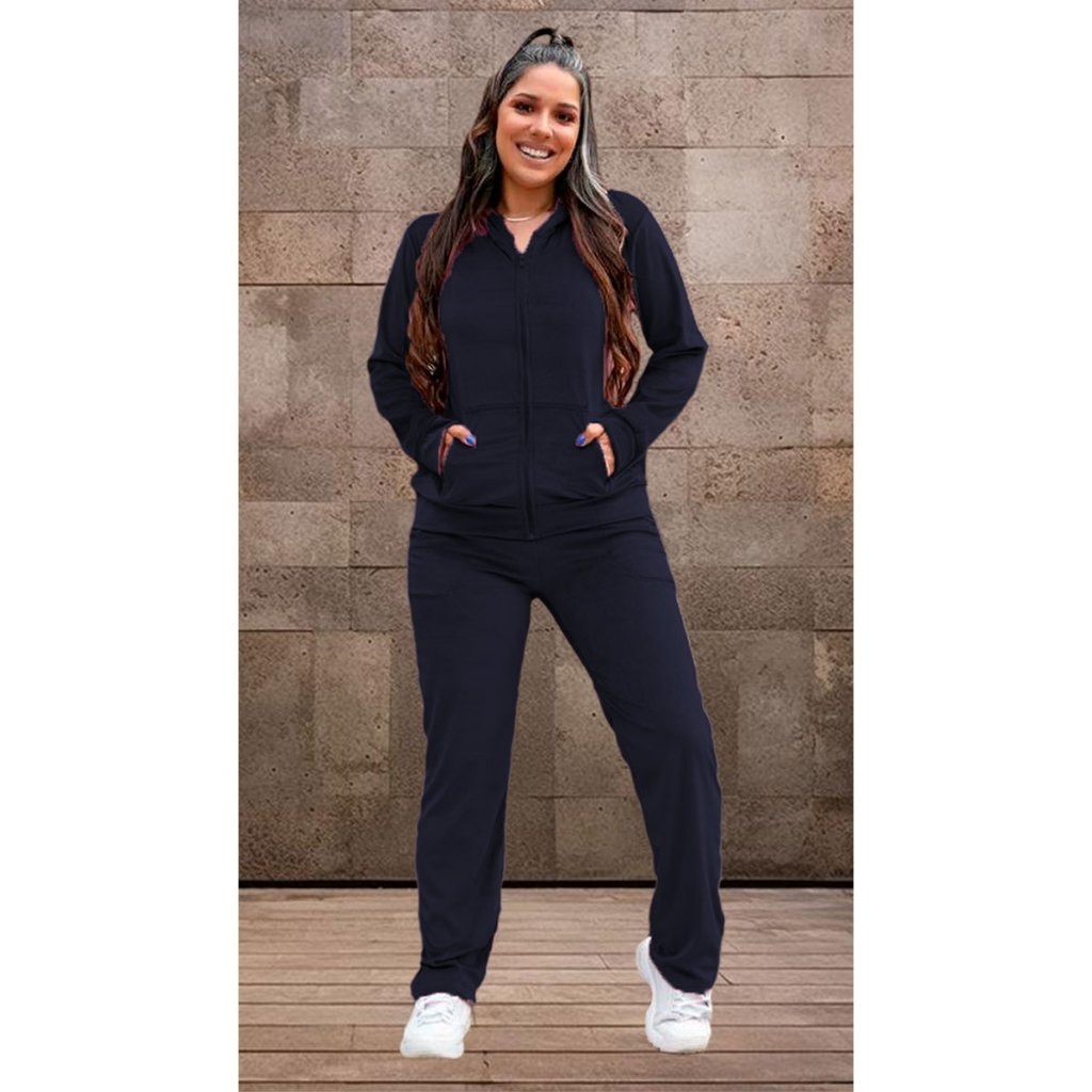 Agasalho Conjunto Feminino Plus Plush Capuz Inverno