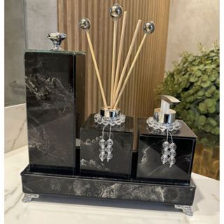 Kit Lavabo Mármore com Porta Escova Grande e Decoração Completa  Bandeja 25x10 em Oferta na Shopee