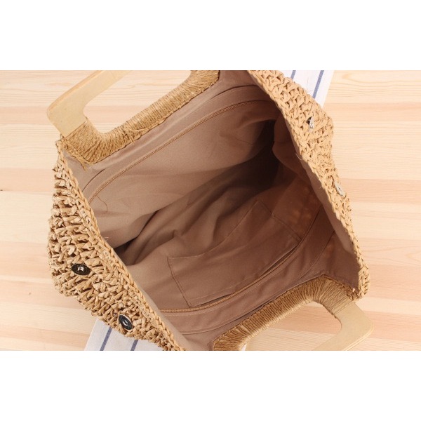 Bolsa feminina de mão bolsa tote palha de praia trançado quadrada estampada 2 formas de uso alça de mão de madeira A013