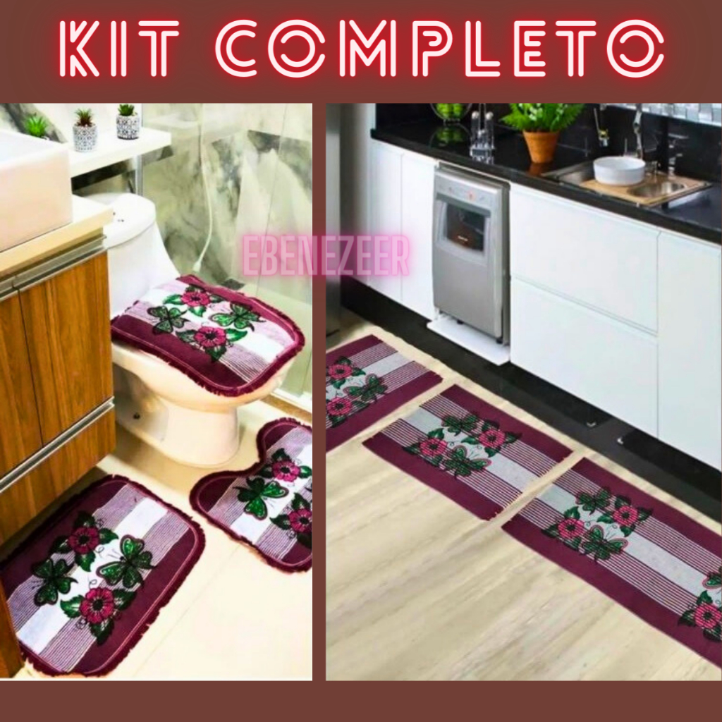 Kit Tapete Cozinha e Banheiro Estampado Passadeira 2 Jogos 3 Peças Atacado Frete Grátis Barato em Oferta na Shopee