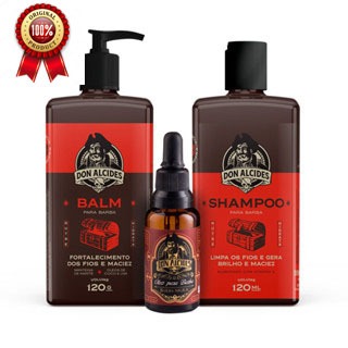 KIT SHAMPOO + BALM + ÓLEO PARA BARBA DON ALCIDES BARBA NEGRA