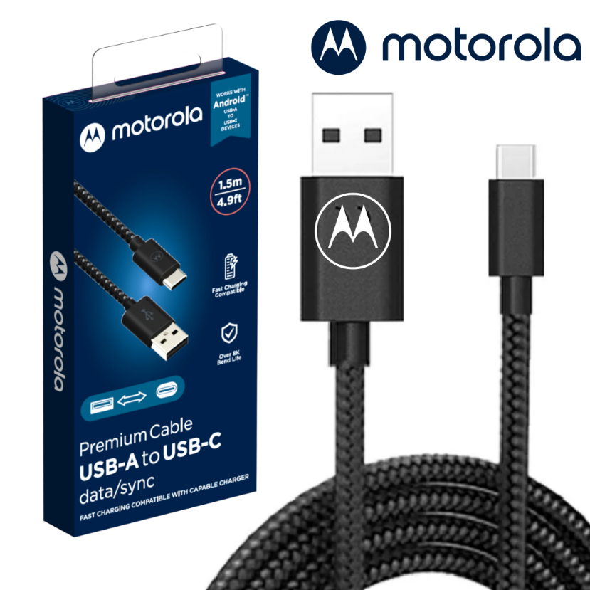 Motorola Original  - Cabo Turbo Power USB-A P/ USB-C Tipo C 1,5 Metros - 1 Ano de Garantia - Preto