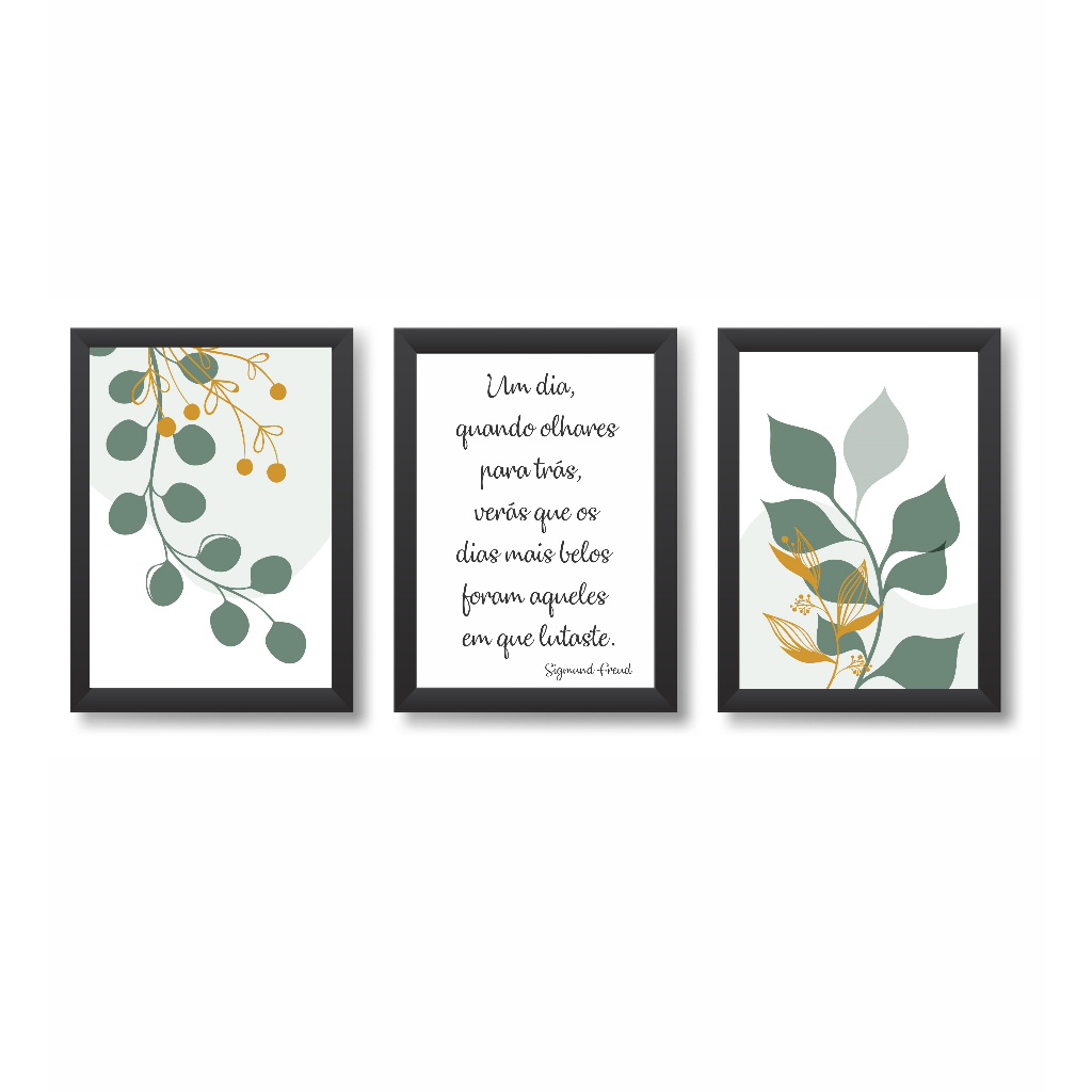 Kit 3 Quadros Decorativos Psicologia Psicanálise Consultório Molduras 20x30cm Madeira Vidro Cor Pretas
