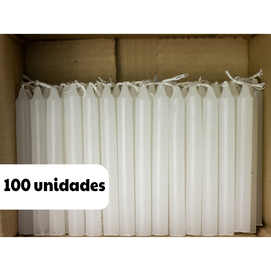 100 Velas Branca Parafina Pura (11 Cm X 1,186 Cm) em Oferta na Shopee