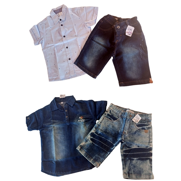conjunto infantil menino com shorts jeans, polo com shorts jeans ou shorts de tactel, pólo, camisão