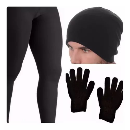 Kit Meia Calça  Flanelada Plus Size Com Touca E Luva De Lã