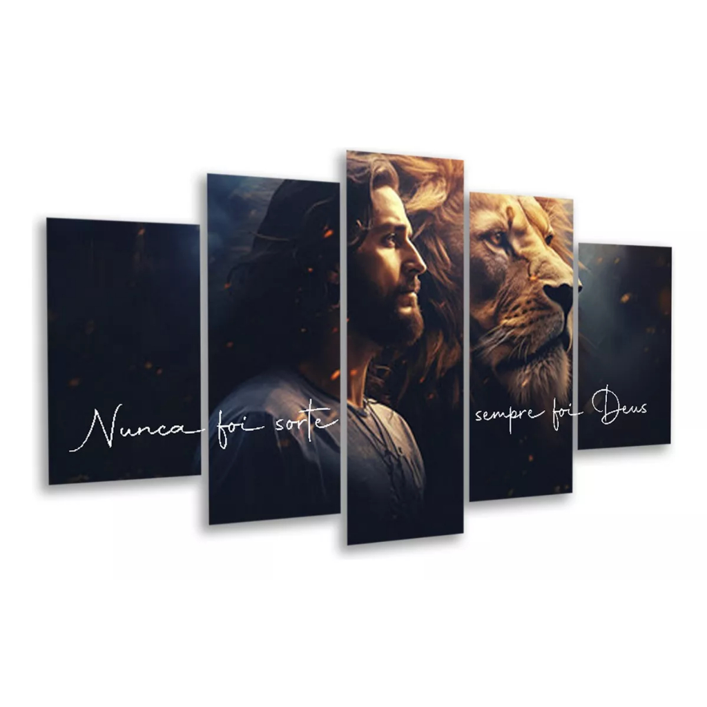 Quadro Decorativo Mosaico Jesus Leao De Juda Fogo Nunca foi Sorte Sempre Deus Cristo Religioso Novo