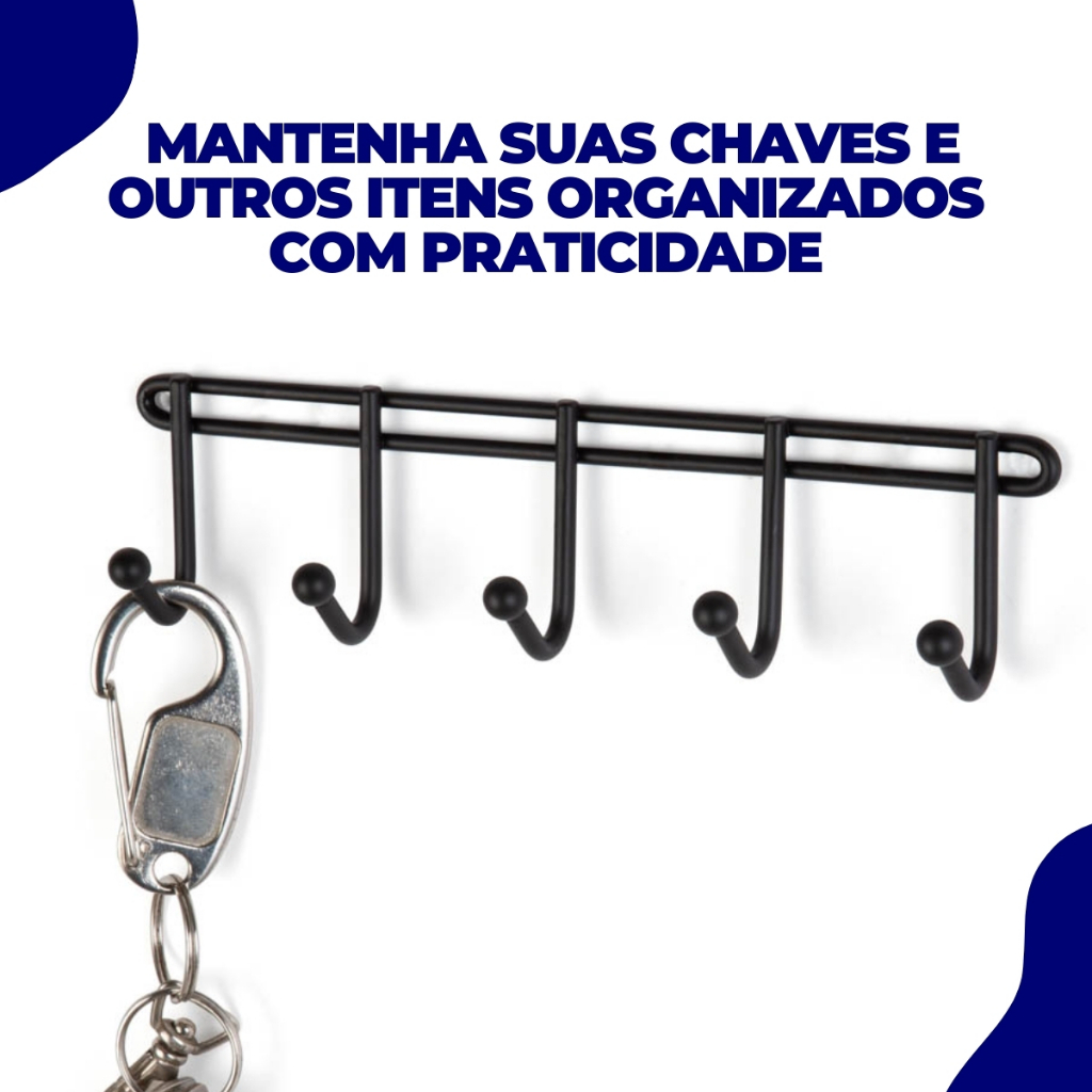 Detalhes do Suporta Porta Chave Bolsa de Parede 5 Ganchos Aramado Cabide Pendurar Parede Preto Arthi