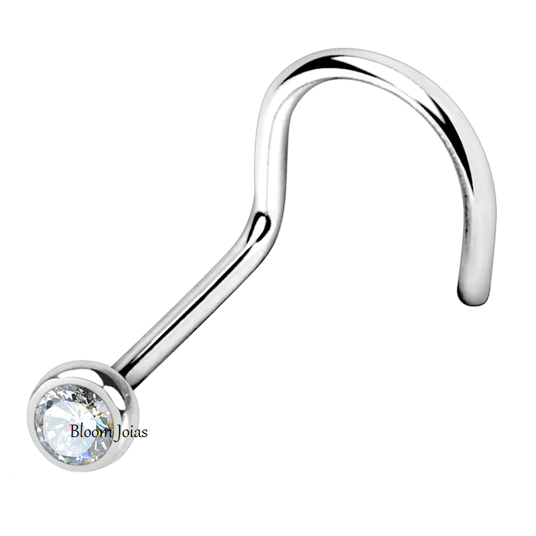 Piercing Titânio Nariz Nostril Curvo Ponto de Luz Zircônia