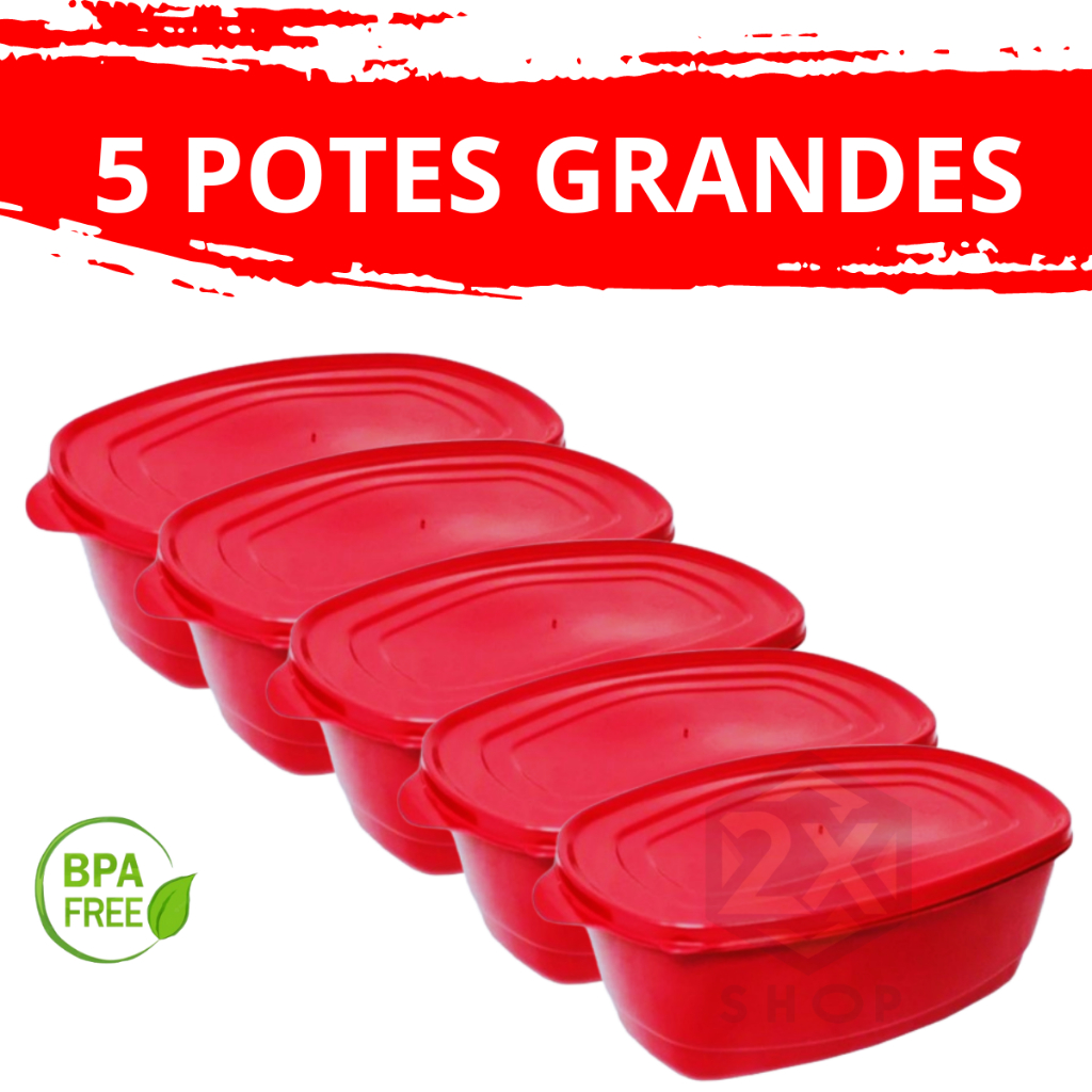 Kit 5 Potes Grandes de 1600 ML Premium Free BPA Frezeer e Micro-Ondas