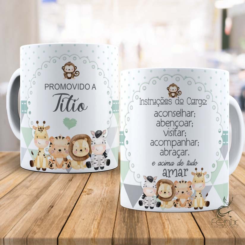 Caneca Lembrancinha Promovida a Titia - Titio Safari - Porcelana Personalizada 325 ML em Oferta na Shopee