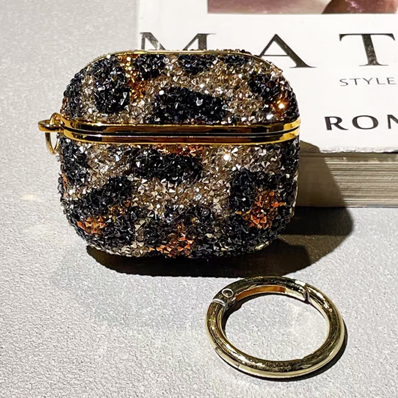 Leopardo Capa De Luxo Com Glitter Diamante Galvanizada Para Airpods 3 Pro Fone De Ouvido Sem Fio Airpods 1 2 Pro 2