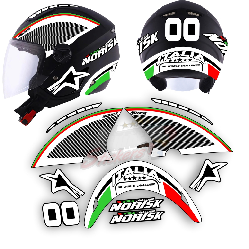 Kit Faixas Adesivos Emblemas Capacete Norisk Personalizado modelo Italy
