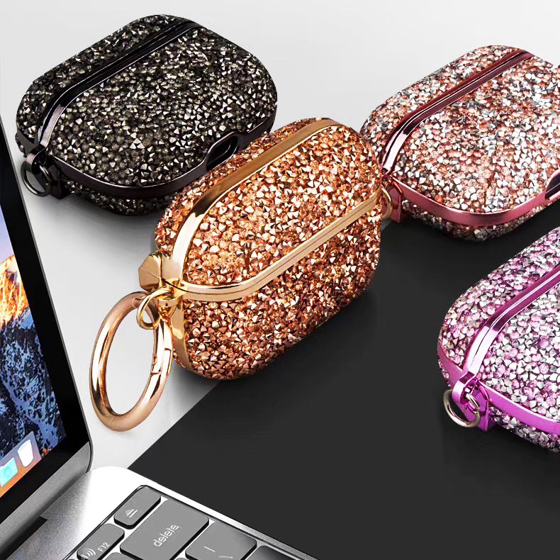 Capa De Luxo Com Glitter Grande Diamante Galvanizada Para Airpods 3 Pro Fone De Ouvido Sem Fio Airpods 1 2 Pro 2