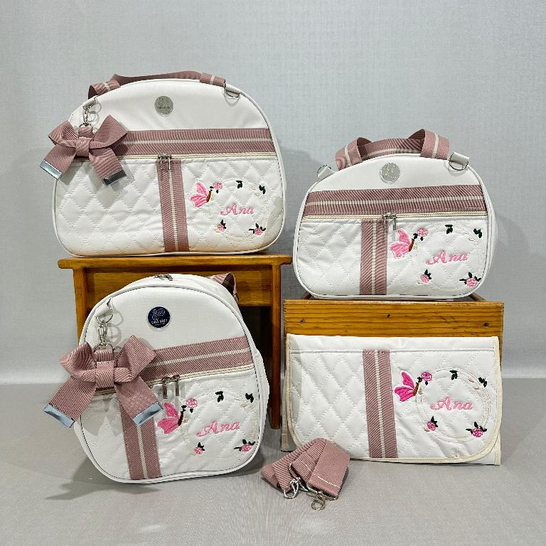 Conjunto circulo borboleta baby, kit de bolsas personalizadas encanto dinho baby, 4 e 5 peças.
