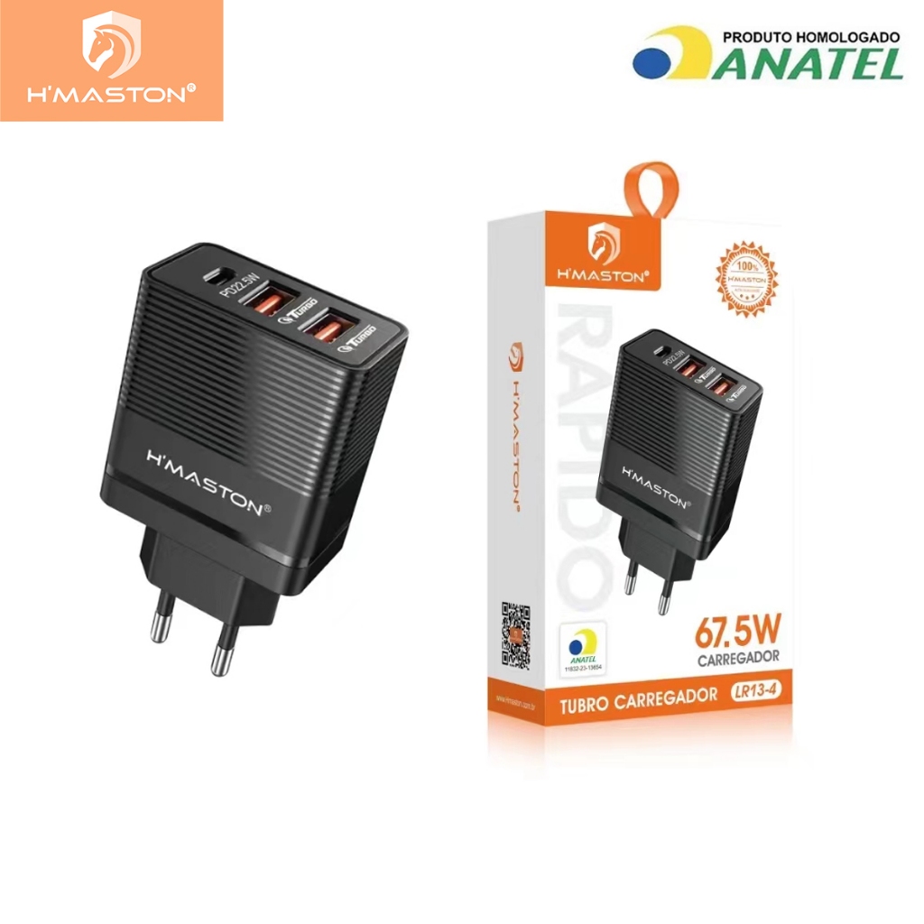 H'maston LR-13 Carregador 67.5W PD22.5W QC3.0 Fonte Tomada Rápida Carregar Celular Portátil  Usb e Tipo-c em Oferta na Shopee