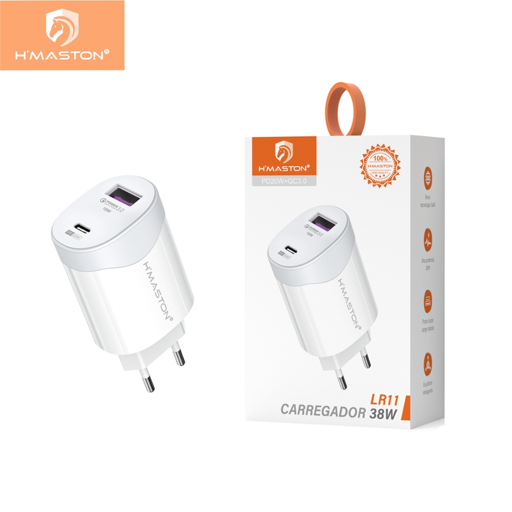 H'maston LR-11 Carregador 38w PD20W QC3.0 Fonte Tomada Rápida Carregar Celular Portátil  Usb e Tipo-c - Mobile & Gadgets