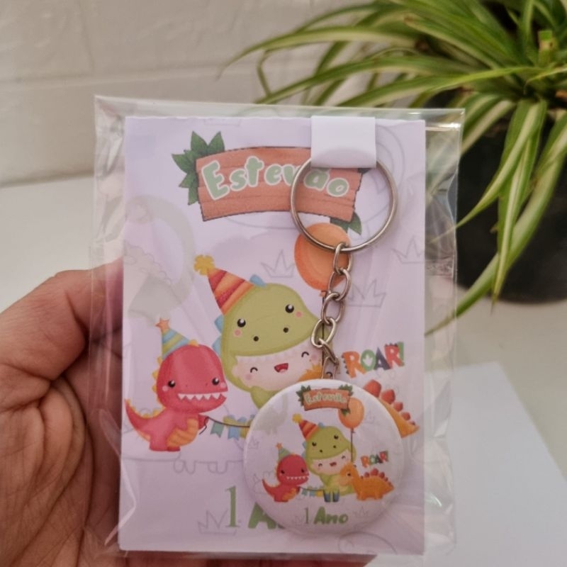 kit Lembrancinha Aniversário Dino Baby Bloquinhos + Chaveiros Personalizados