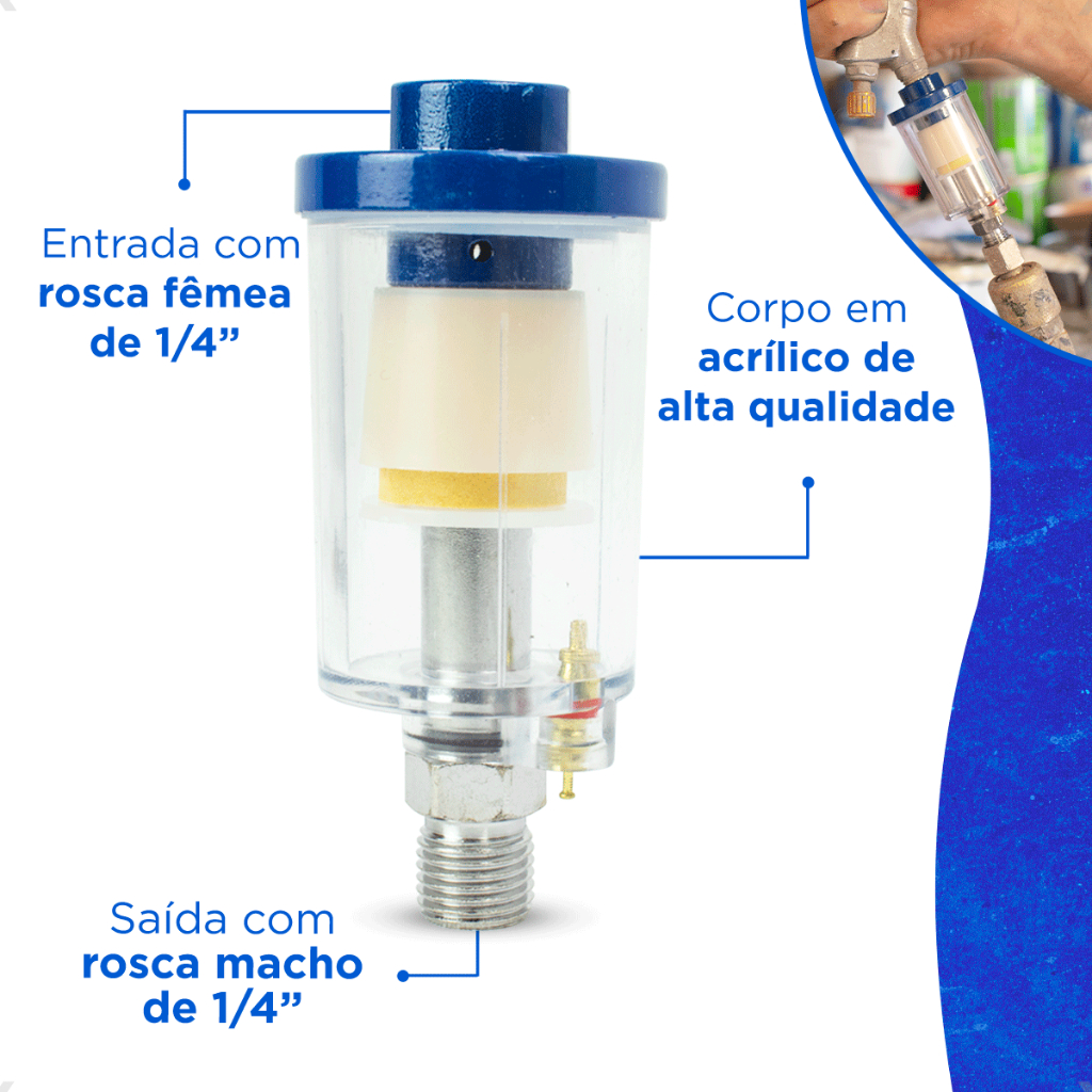 Mini Filtro de Ar Para Pistola de Pintura Com Rosca 1/4