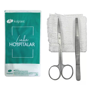 Kit Retirada De Pontos Kolplast Estéril Tesoura Íris + Pinça + Gaze