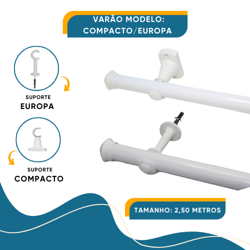 Varão de Cortina 2,50 Metros 28mm Branco Compacto / Europa em Oferta na Shopee