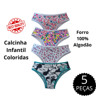 Kit 5 Calcinhas Infantis Para Meninas De 2 a 9 anos Forro 100% Algodão em Oferta na Shopee
