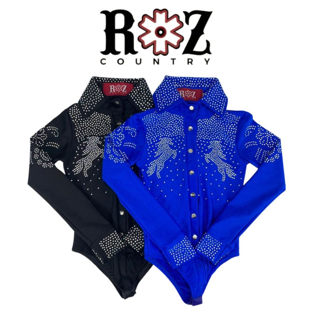 Body Infantil Roz Manga Longa Com colarinho E Punho Bordado Em Pedras E Cavalo R.1010 - VCO