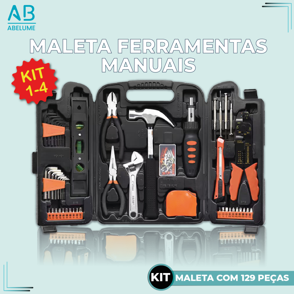 Jogo Kit de Ferramentas 129 Peças Maleta Serviços Gerais + Soquetes Chave Catraca Reversível em Oferta na Shopee