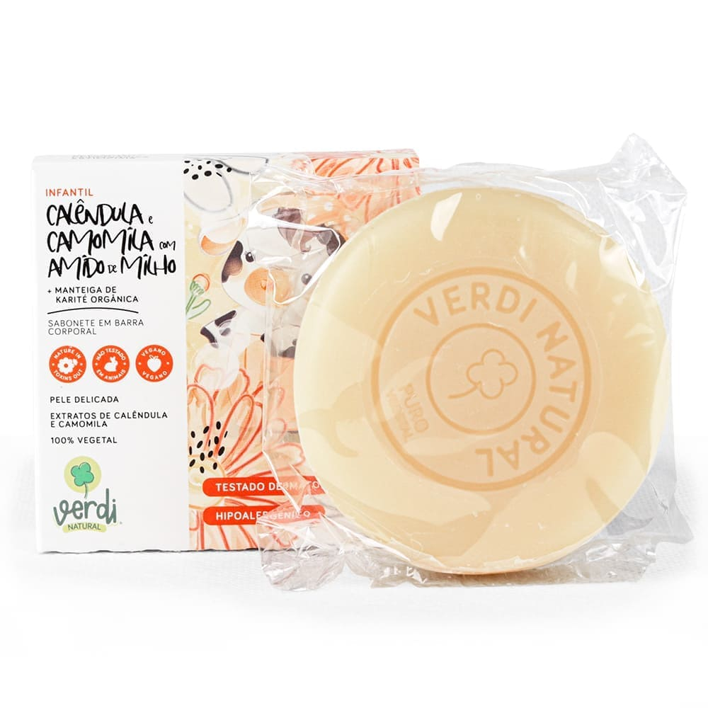 Sabonete Corporal Infantil Vegano Calêndula, Camomila e Amido de Milho com Manteiga de Karité - Pele Delicada Verdi Natural