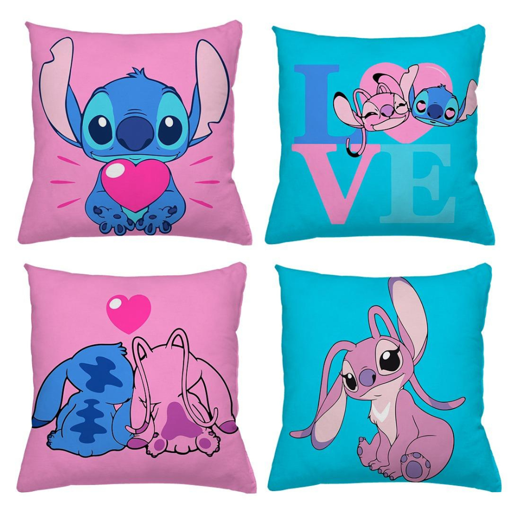Kit 4 capas de Almofadas Infantis 43x43 Moderna Casal Lilo Stitch , Minnie Homem Aranha, hulk