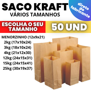 Saco Kraft Embalagem de Papel Craft Para Delivery C/ 50 UND Escolha o seu Tamanho em Oferta na Shopee