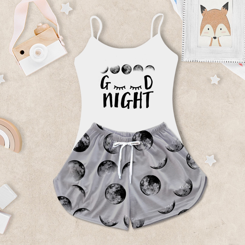 Pijama Infantil Baby Doll Estampa Lua Cinza Boa Noite