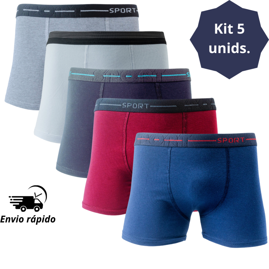 Kit de 5 Cuecas Box-Boxer em cotton Masculina Muito Confortavel Pro Dia Dia em Oferta na Shopee