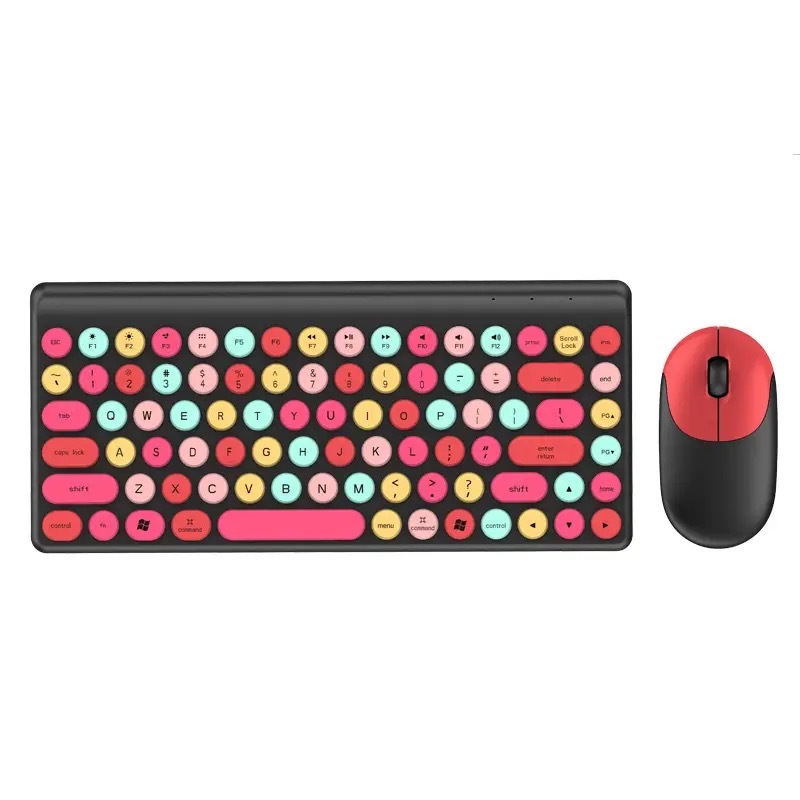 Kit Teclado E Mouse Membrana Colorido Sem Fio Retro Para Pc em Oferta na Shopee