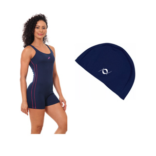 Kit Macaquinho Helanca Natação Hidroginástica Com Touca De Tecido em Oferta na Shopee