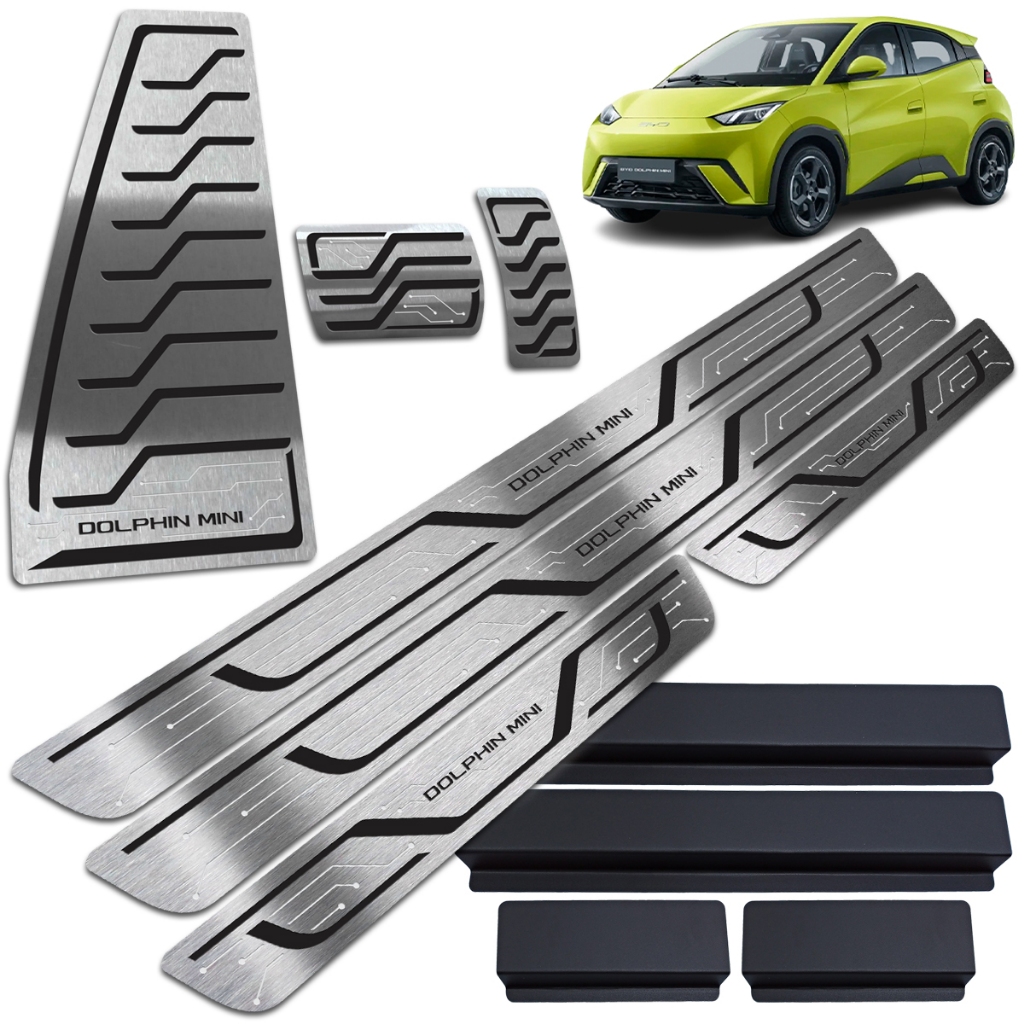 Soleiras em Aço Inox com Vinil Protetor BYD Dolphin Mini com Pedaleiras e Descanso de Pé em Oferta na Shopee