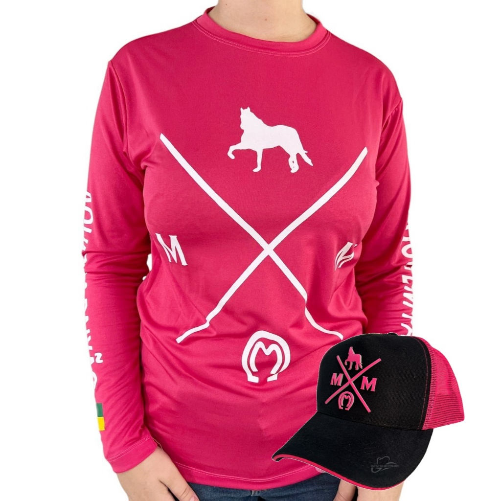 Kit Conjunto Country Feminino Camisa Térmica Proteção UV e Boné Mangalarga Marchador JC52