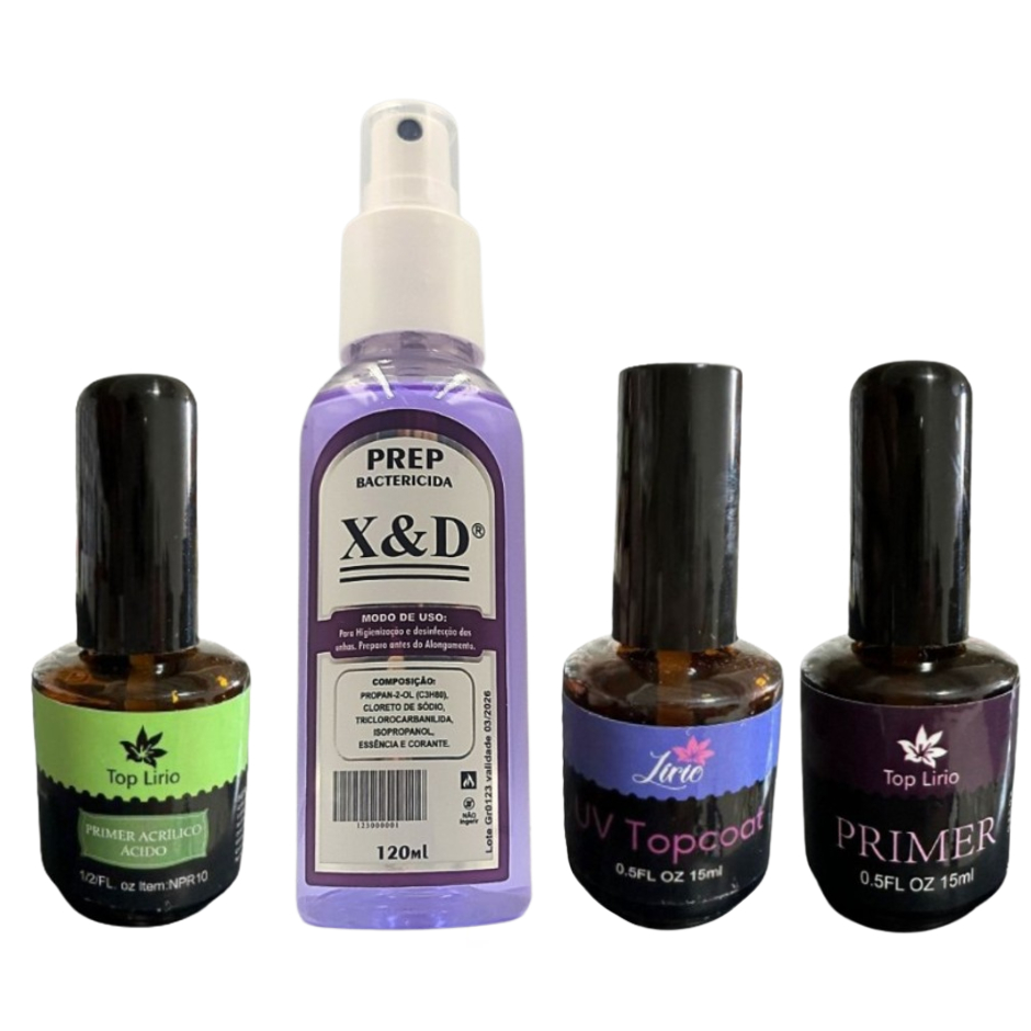 kit manicure iniciante top coat lirio prime gel top coat prep xd 120ml kit completo led uv oferta