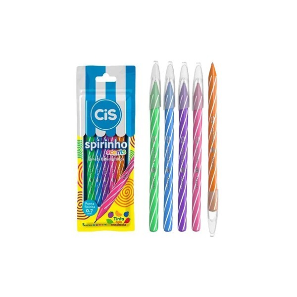 CANETA ESFEROGRÁFICA CIS SPIRINHO PERFUMADA ESTOJO COM 5 UNIDADES CIS Lançamento